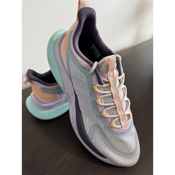 adidas Women's 10 Alphabounce+ Running Shoes Sneakers Purple Teal New - Picture 1 of 5